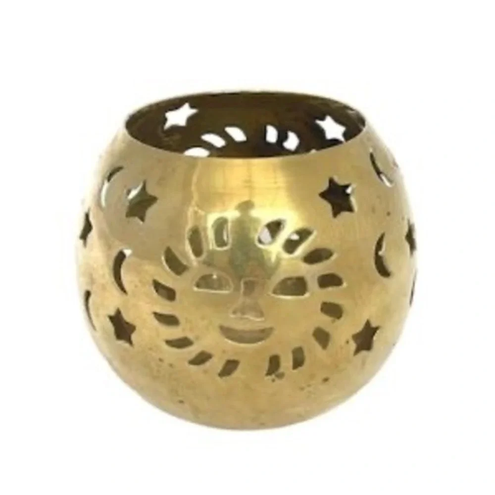 Brass candle Holder Small Gold Solid Brass Celestial Astrology Sun Moon